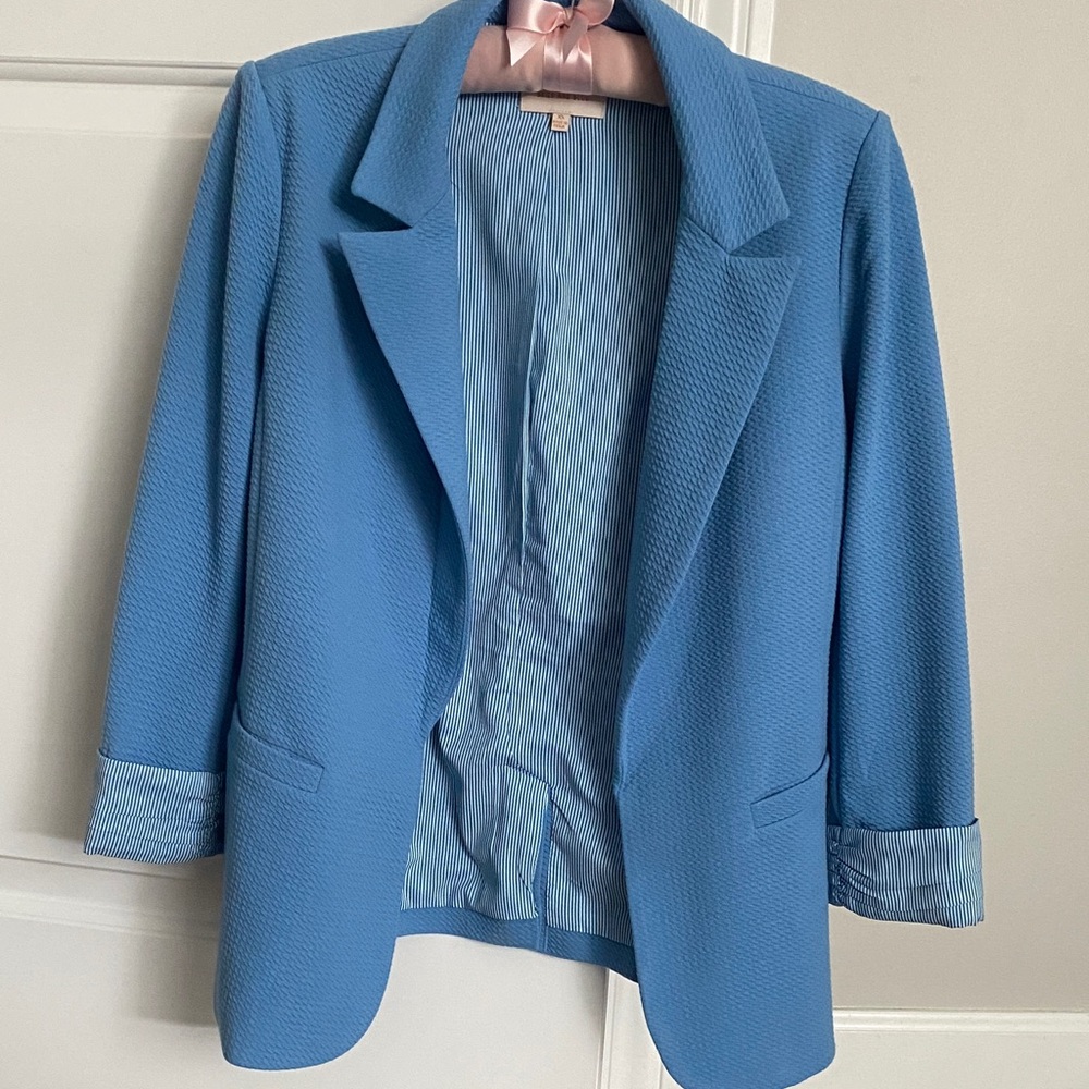 Skies Are Blue Textured Light Blue Women's Blazer Jacket